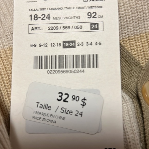 NWT Zara 18-24 months children’s button up beige striped cardigan. - Picture 6 of 6